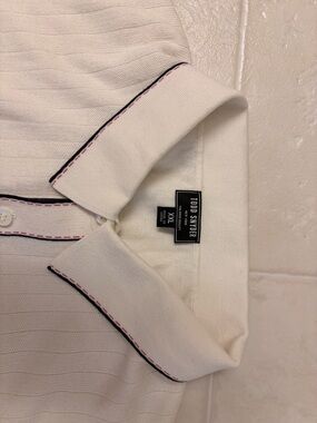 Todd Snyder Cream Polo with Black & Pink Stitching